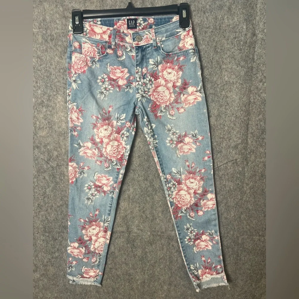 GAP Kids Size 12 Slim Floral‎ Skinny Jeans - Blue and Pink